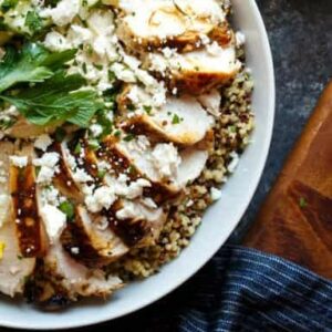 chipotle chicken bowl with queso fresco