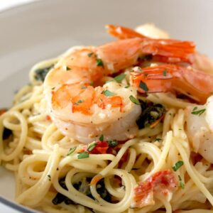 creamy tuscan shrimp over pasta