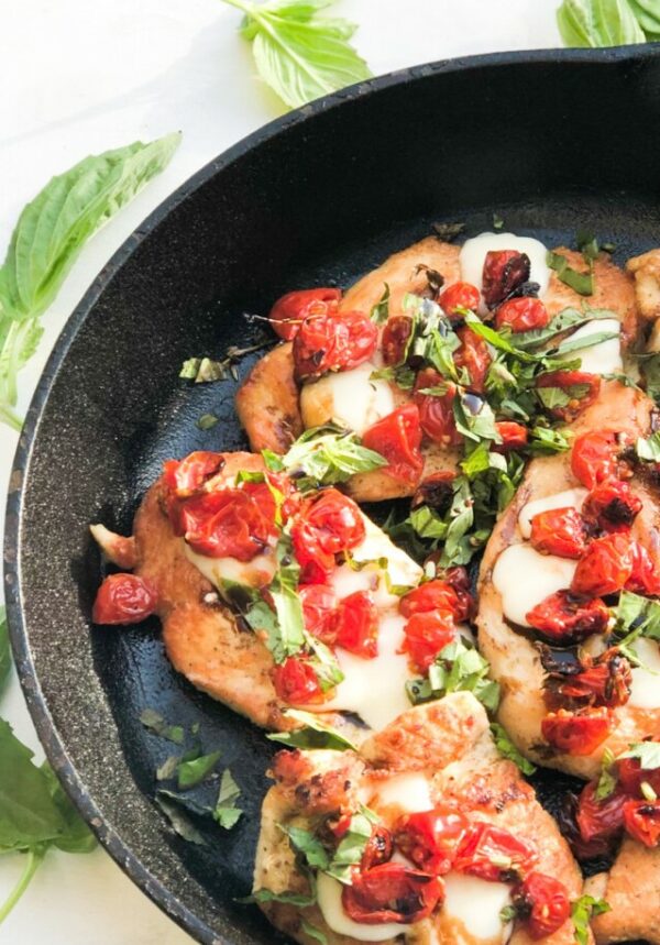 balsamic chicken with marinated tomatoes and cheese