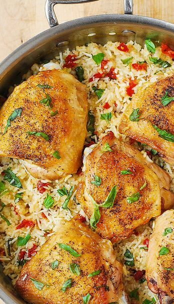 seared chicken with sun-dried tomato rice pilaf