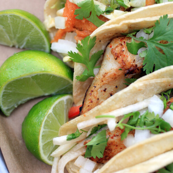 chile rubbed tilapia tacos with corn tortilla