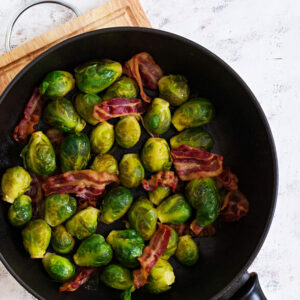 Brussels sprouts and bacon with onion