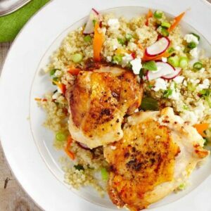 savory chicken with spring quinoa pilaf