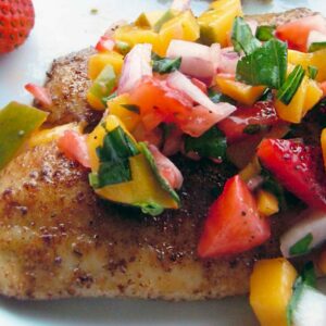 tilapia with stone fruit and strawberry salsa