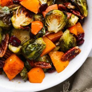 brussels sprouts and butternut squash with cranberries and pecans