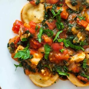 spinach garlic ravioli with chicken and a sun dried tomato sauce