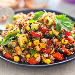 black bean quinoa bowl with avocado