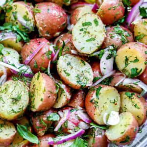 warm poblano red onion potato salad