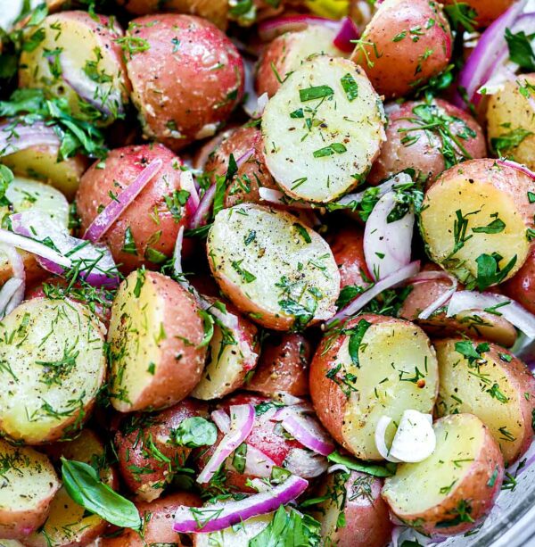 warm poblano red onion potato salad