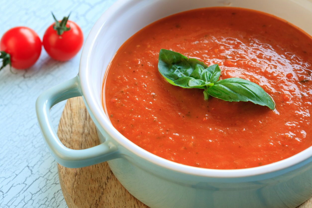 tomato basil soup with cheesy crostinis